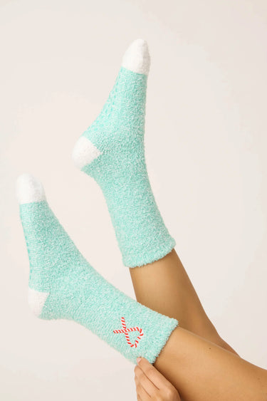 CANDY CANE FUZZY CREW SOCKS