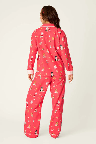 DOGS WHO BRUNCH PRINT 3-PIECE LONG SLEEVE FLANNEL PJ SET