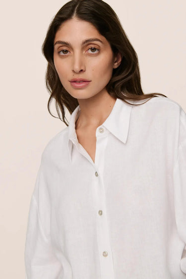 LINEN BLEND RELAXED QUARTER SLEEVE TOP