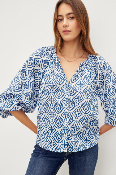 MARIAN MOSAIC COTTON LONG SLEEVE BLOUSE