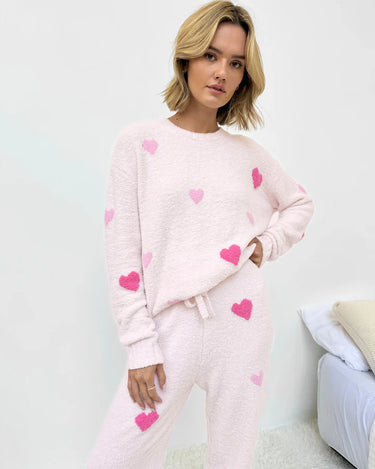 PINK MULTI-HEART FUZZY SWEATER PJ SET