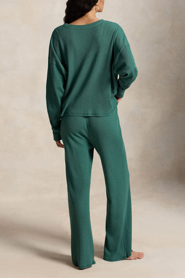 WAFFLE-KNIT LONG-SLEEVE PAJAMA SET