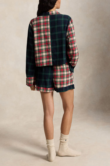 PLAID FLANNEL CROP TOP & BOXER PJ SET