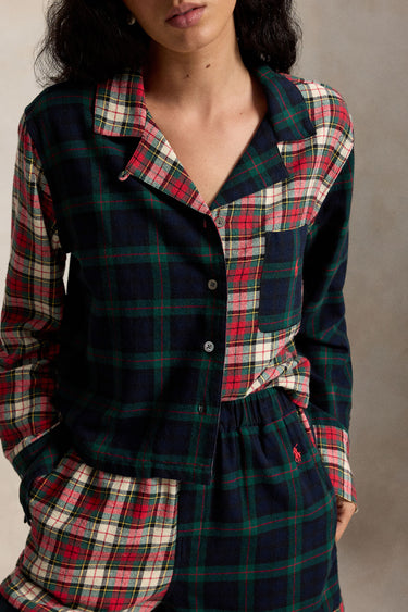 PLAID FLANNEL CROP TOP & BOXER PJ SET