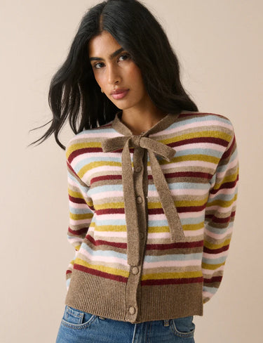 MULTI-COLOURED NECK TIE CARDIGAN