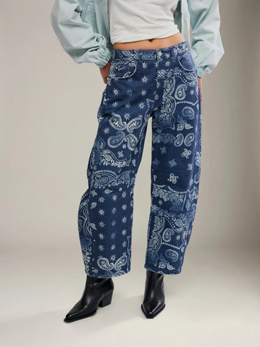 GOOD LUCK PRINTED BARREL JEANS