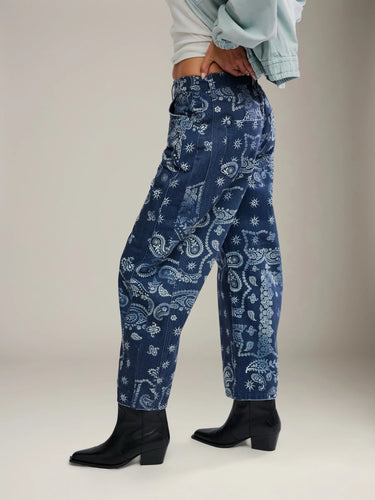 GOOD LUCK PRINTED BARREL JEANS