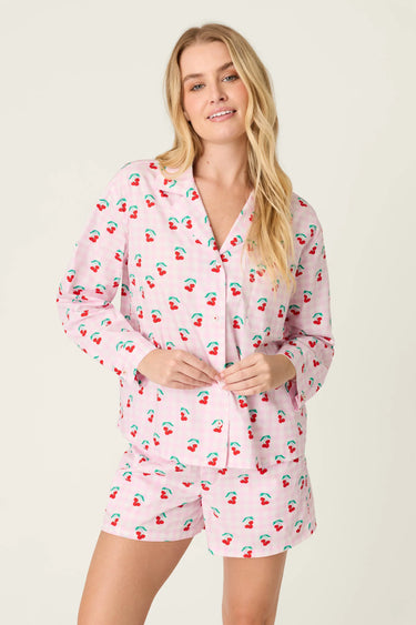 AFTERPARTY POPLIN OH CHERRY SHORT PJ SET