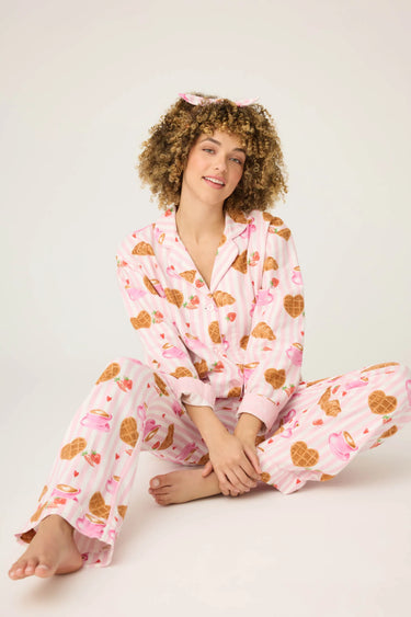 BRUNCH CLUB BREAKFAST PRINT FLANNEL PJ SET