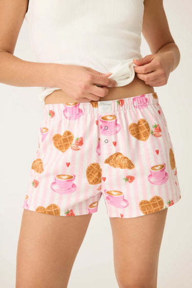 BRUNCH CLUB BREAKFAST PRINT FLANNEL SHORTS