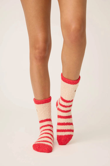 STRIPED DOG FUZZY CREW SOCKS
