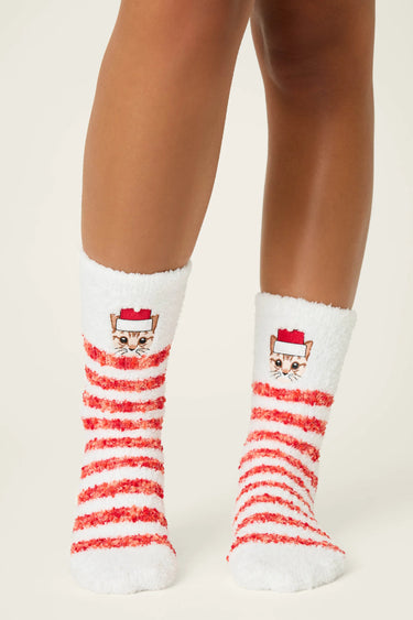 FELINE FESTIVE CAT PRINT CREW SOCKS