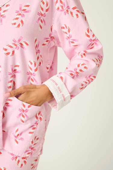 SWEETER THAN SUGAR 3-PIECE CANDY CANE PRINT FLANNEL PJ SET