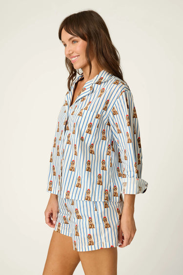 AFTERPARTY POPLIN STRIPE & POODLE PRINT PJ SET