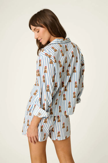 AFTERPARTY POPLIN STRIPE & POODLE PRINT PJ SET