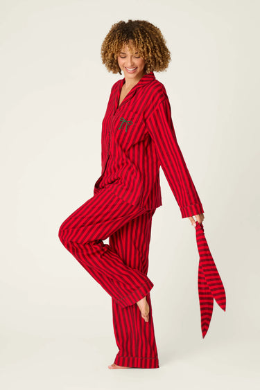 BOW ICON 3-PIECE LONG SLEEVE FLANNEL PJ SET