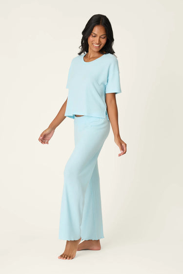 WEEKEND WAFFLES CRYSTAL BLUE CROPPED PJ SET