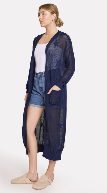 POINTELLE STAR HOODED CARDIGAN