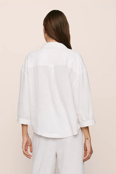 LINEN BLEND RELAXED QUARTER SLEEVE TOP