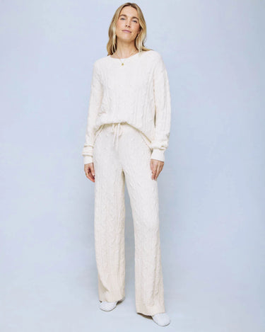 FUZZY CABLE KNIT WIDE LEG PJ SET