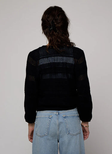 POINTELLE 3/4 PUFF SLEEVE CARDIGAN
