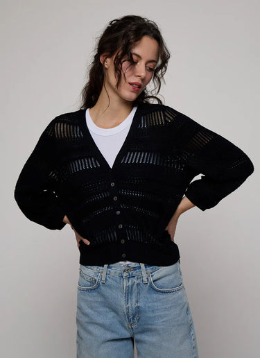 POINTELLE 3/4 PUFF SLEEVE CARDIGAN