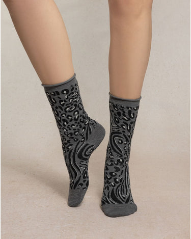 ANIMAL PRINT FINE WOOL SOCKS