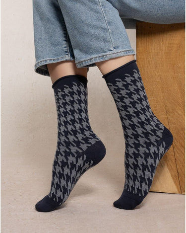 HOUNDSTOOTH PRINT FINE WOOL SOCKS