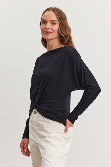 HALLIE COTTON SLUB LONG SLEEVE TOP