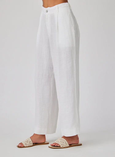 LINEN PLEATED WIDE LEG ANKLE PANT