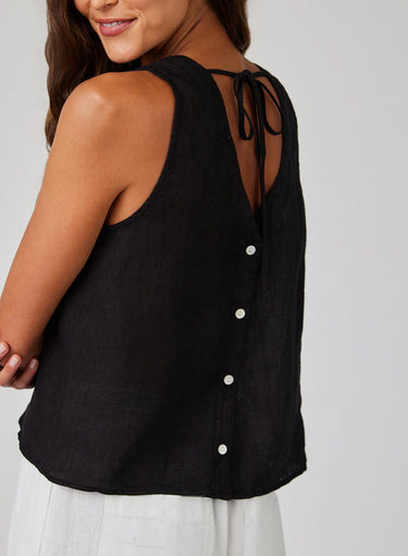 LINEN SLEEVELESS BUTTON BACK TOP