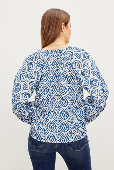 MARIAN MOSAIC COTTON LONG SLEEVE BLOUSE