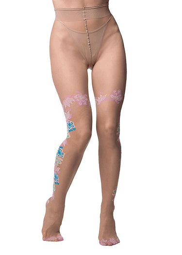 BELEL FLORAL SIDE SHEER PANTYHOSE