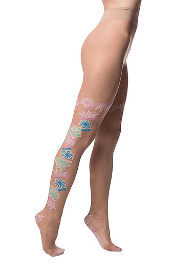 BELEL FLORAL SIDE SHEER PANTYHOSE