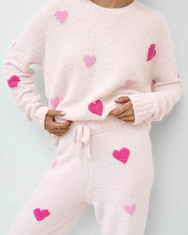 PINK MULTI-HEART FUZZY SWEATER PJ SET