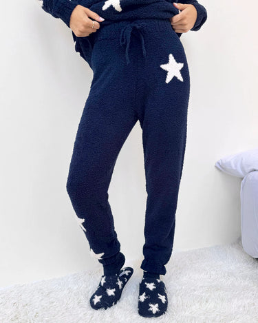 NAVY OAT STARS COZY FUZZY SLIPPER SLIDE